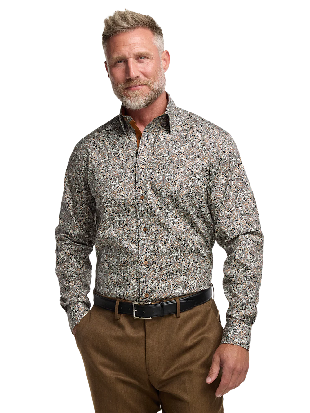 Comfort Stretch Non-Iron Paisley Dress Shirt With Contrast Trim - Multi - Image 2