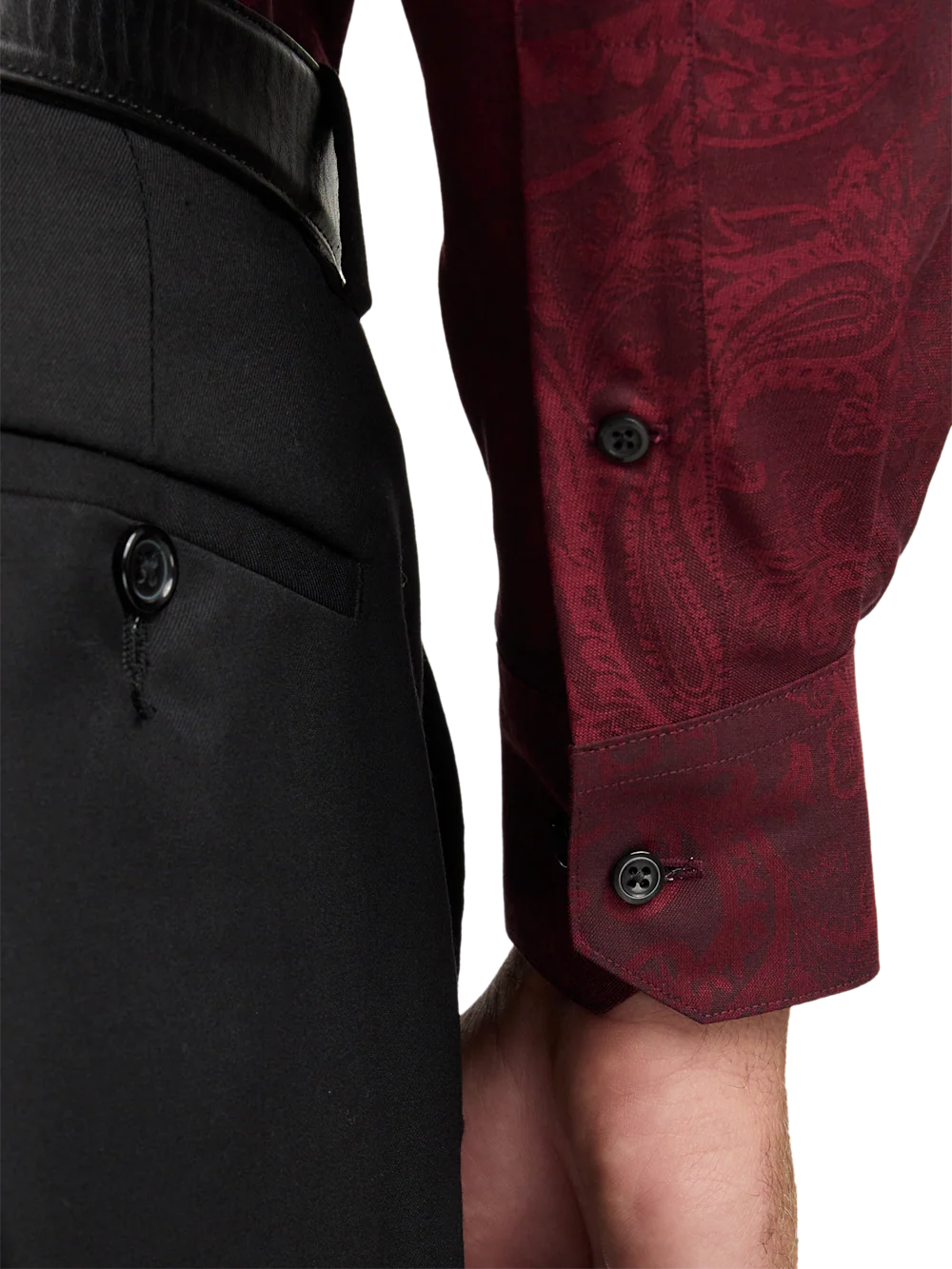 Comfort Stretch Non-Iron Paisley Dress Shirt With Contrast Trim - Burgundy - Image 4