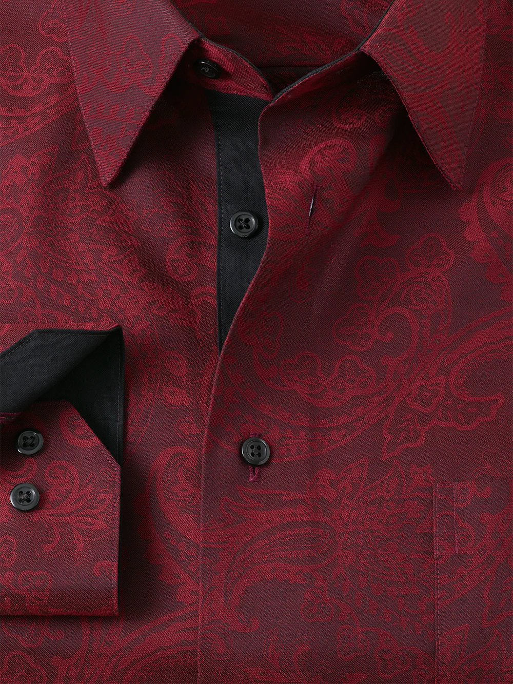 Comfort Stretch Non-Iron Paisley Dress Shirt With Contrast Trim - Burgundy - Image 6