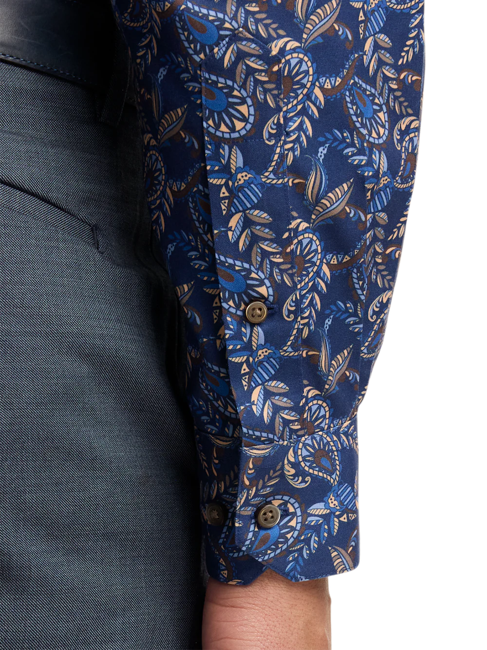 Comfort Stretch Non-Iron Paisley Dress Shirt With Contrast Trim - Navy Multi - Image 4