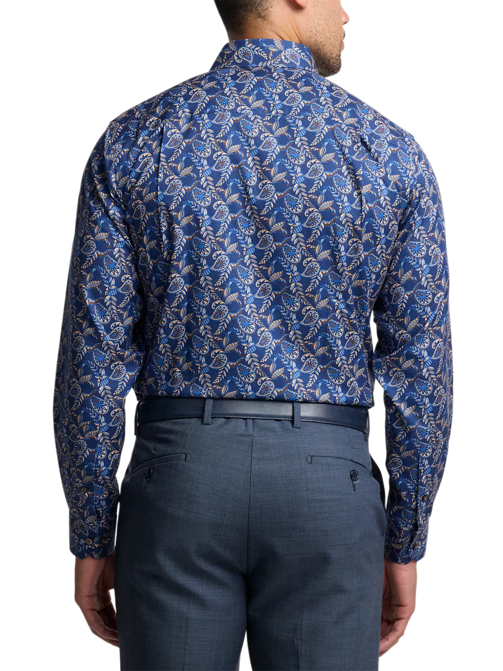 Comfort Stretch Non-Iron Paisley Dress Shirt With Contrast Trim - Navy Multi - Image 5