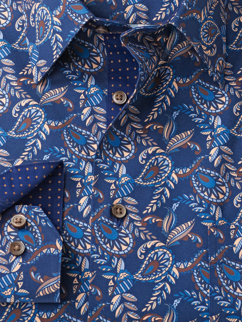 Comfort Stretch Non-Iron Paisley Dress Shirt With Contrast Trim - Navy Multi - Image 6