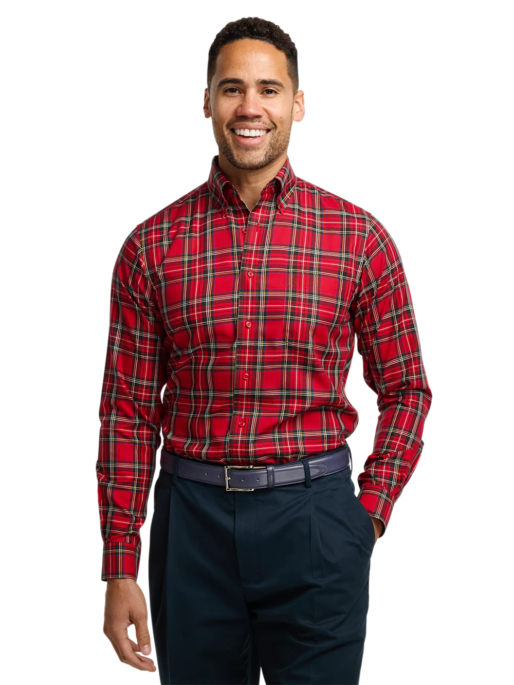 Comfort Stretch Non-Iron Plaid Dress Shirt - Red - Image 2
