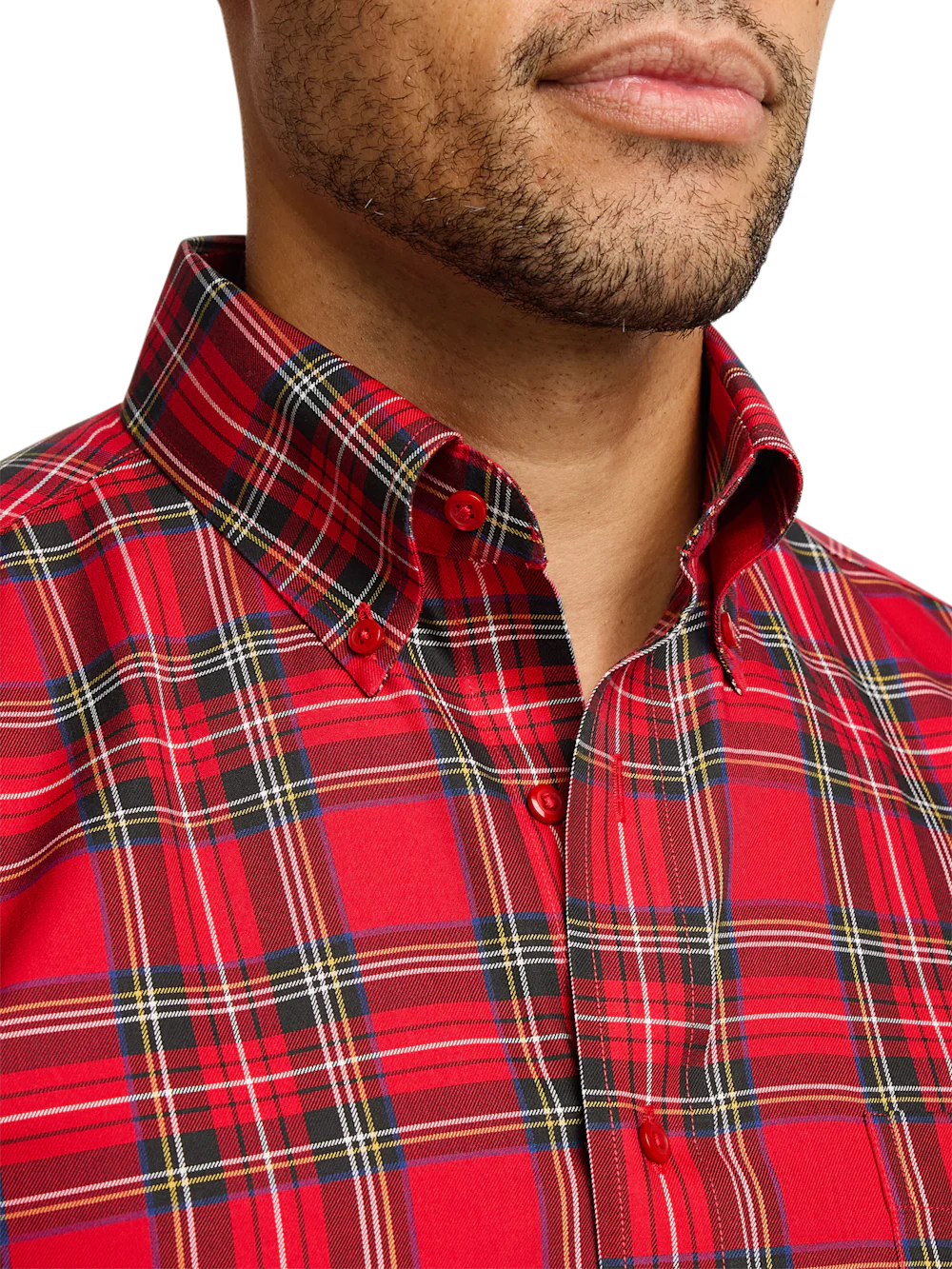 Comfort Stretch Non-Iron Plaid Dress Shirt - Red - Image 3