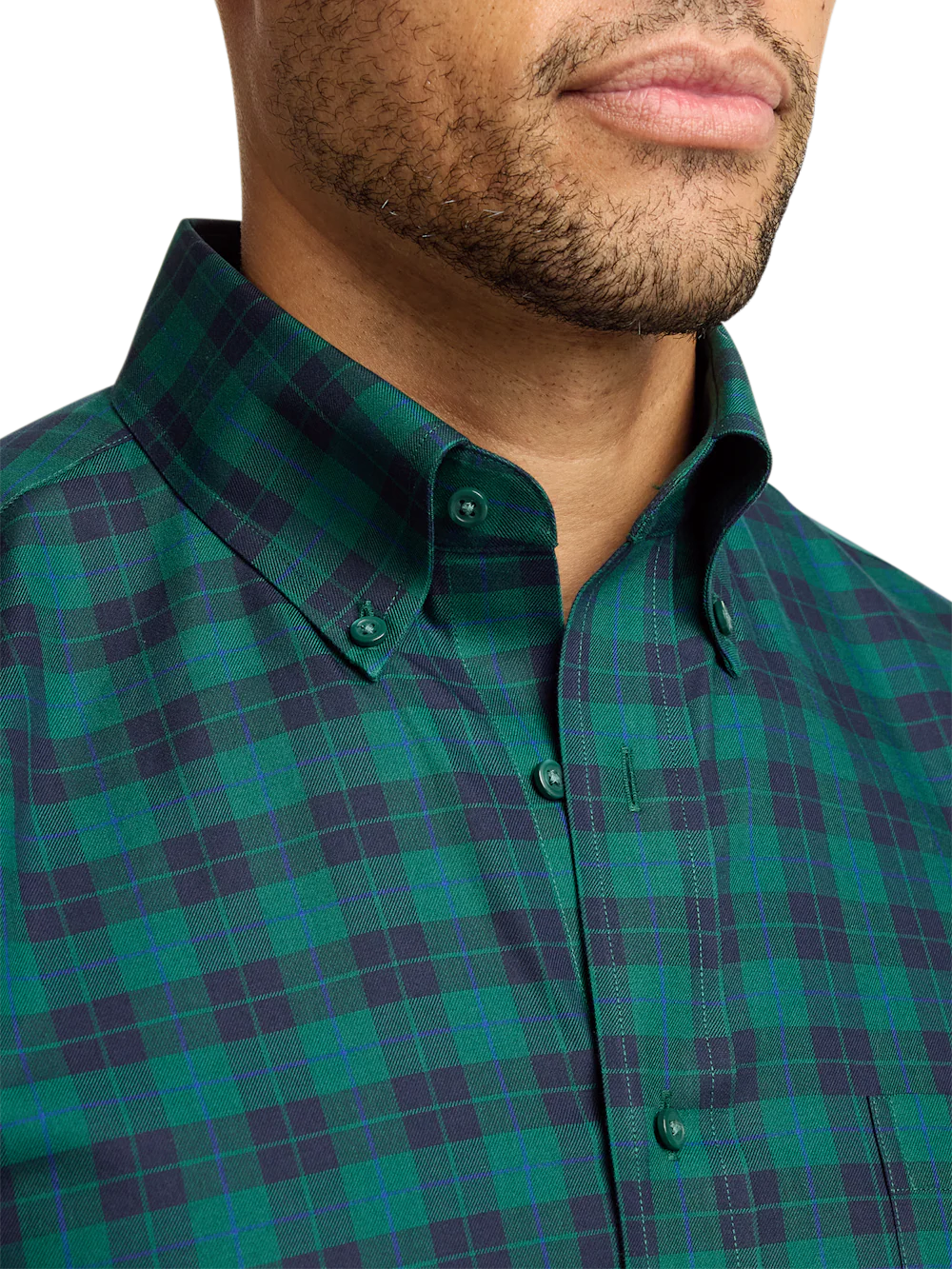 Comfort Stretch Non-Iron Plaid Dress Shirt - Navy/green - Image 3