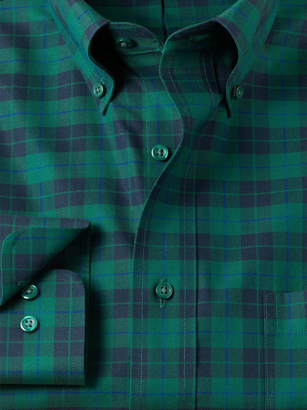 Comfort Stretch Non-Iron Plaid Dress Shirt - Navy/green - Image 6