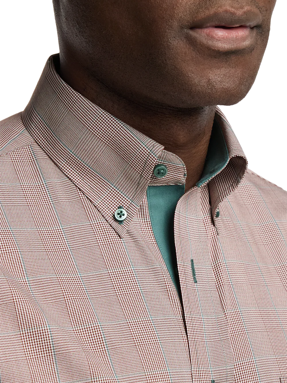 Comfort Stretch Non-Iron Plaid Dress Shirt With Contrast Trim - Brown - Image 3