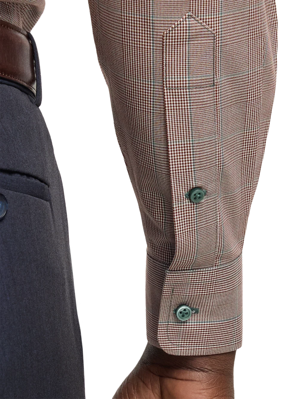 Comfort Stretch Non-Iron Plaid Dress Shirt With Contrast Trim - Brown - Image 4
