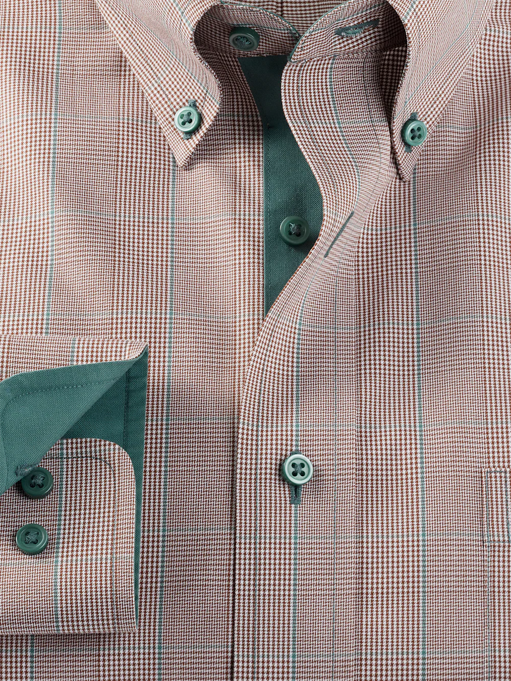 Comfort Stretch Non-Iron Plaid Dress Shirt With Contrast Trim - Brown - Image 6