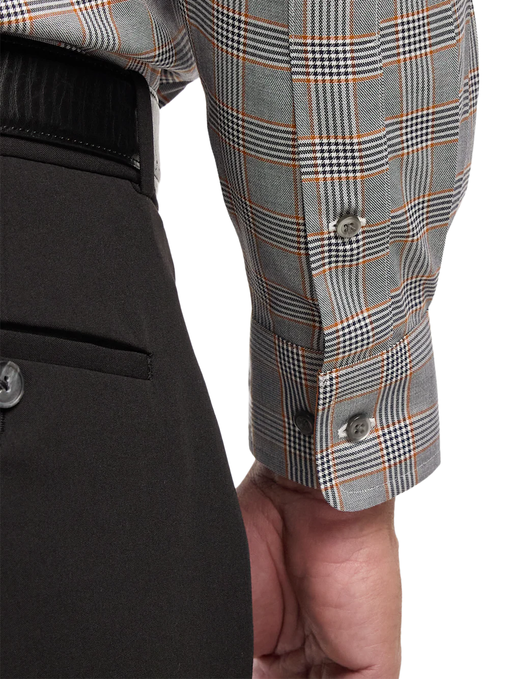 Comfort Stretch Non-Iron Plaid Dress Shirt With Contrast Trim - Black/rust - Image 4