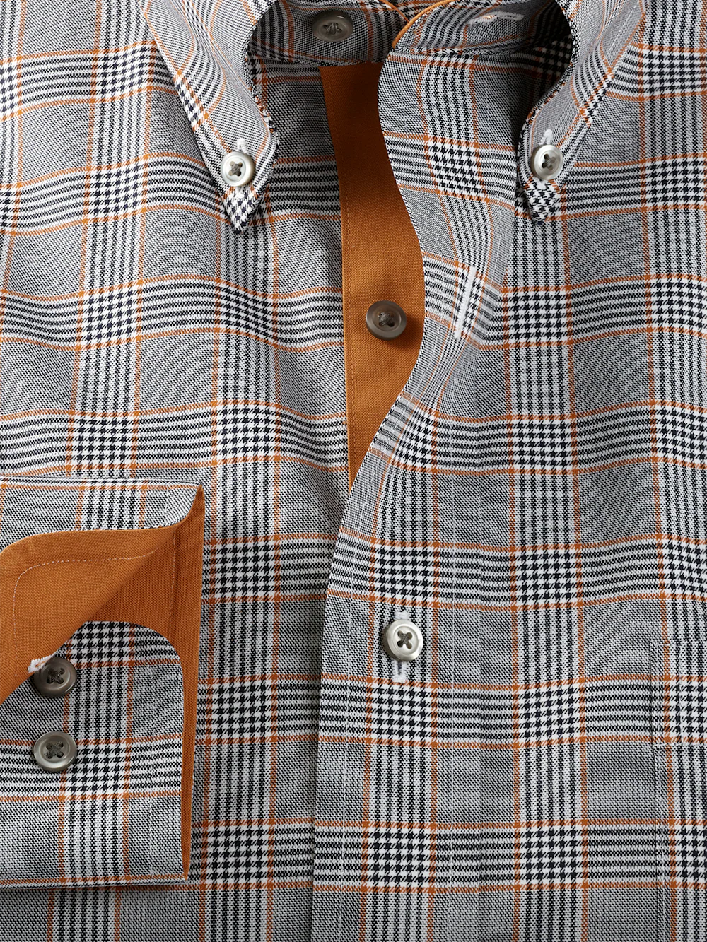 Comfort Stretch Non-Iron Plaid Dress Shirt With Contrast Trim - Black/rust - Image 6