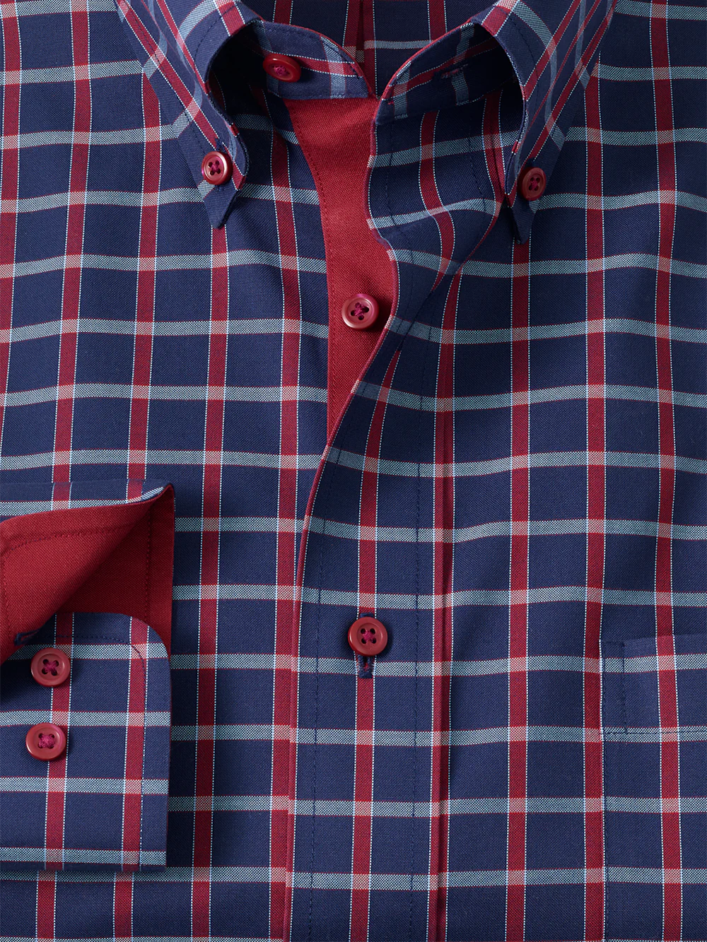 Comfort Stretch Non-Iron Plaid Dress Shirt With Contrast Trim - Navy/red - Image 6