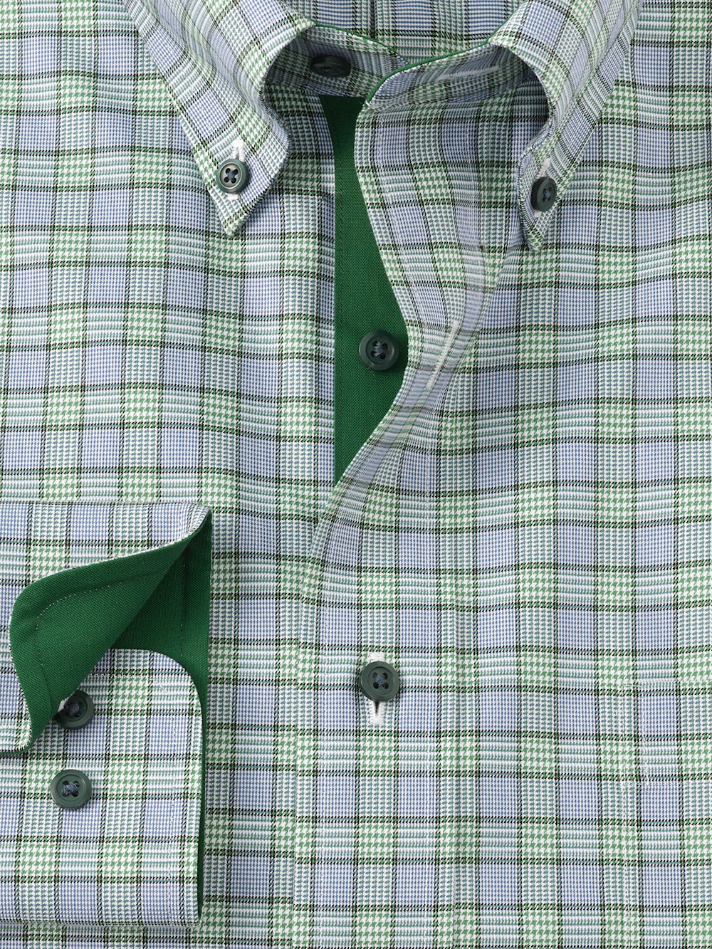 Comfort Stretch Non-Iron Plaid Dress Shirt With Contrast Trim - Green - Image 6