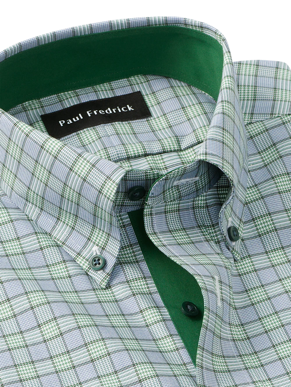 Comfort Stretch Non-Iron Plaid Dress Shirt With Contrast Trim - Green - Image 7