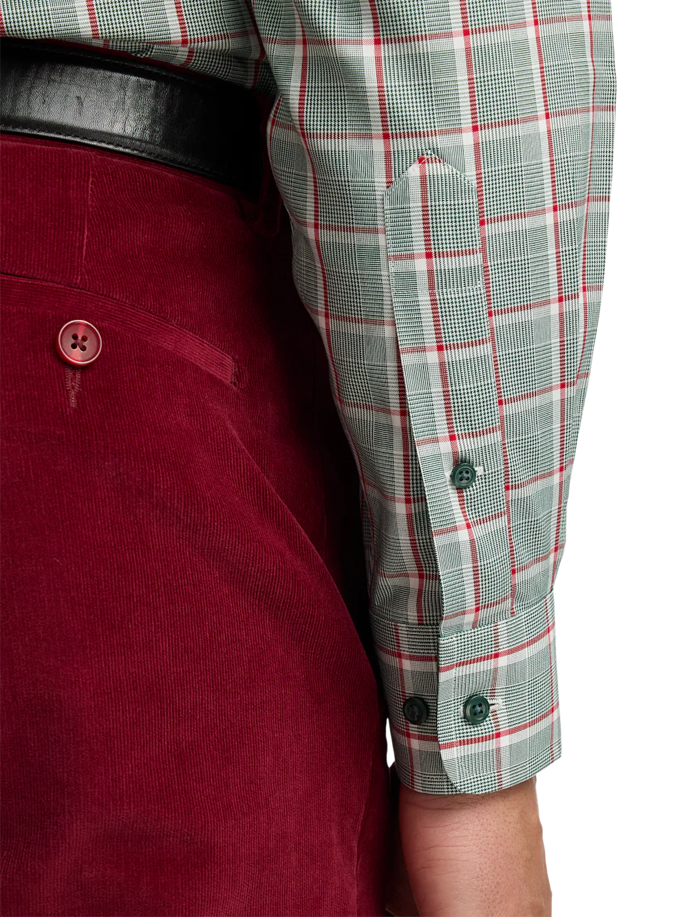 Comfort Stretch Non-Iron Plaid Dress Shirt With Contrast Trim - Green/red - Image 4