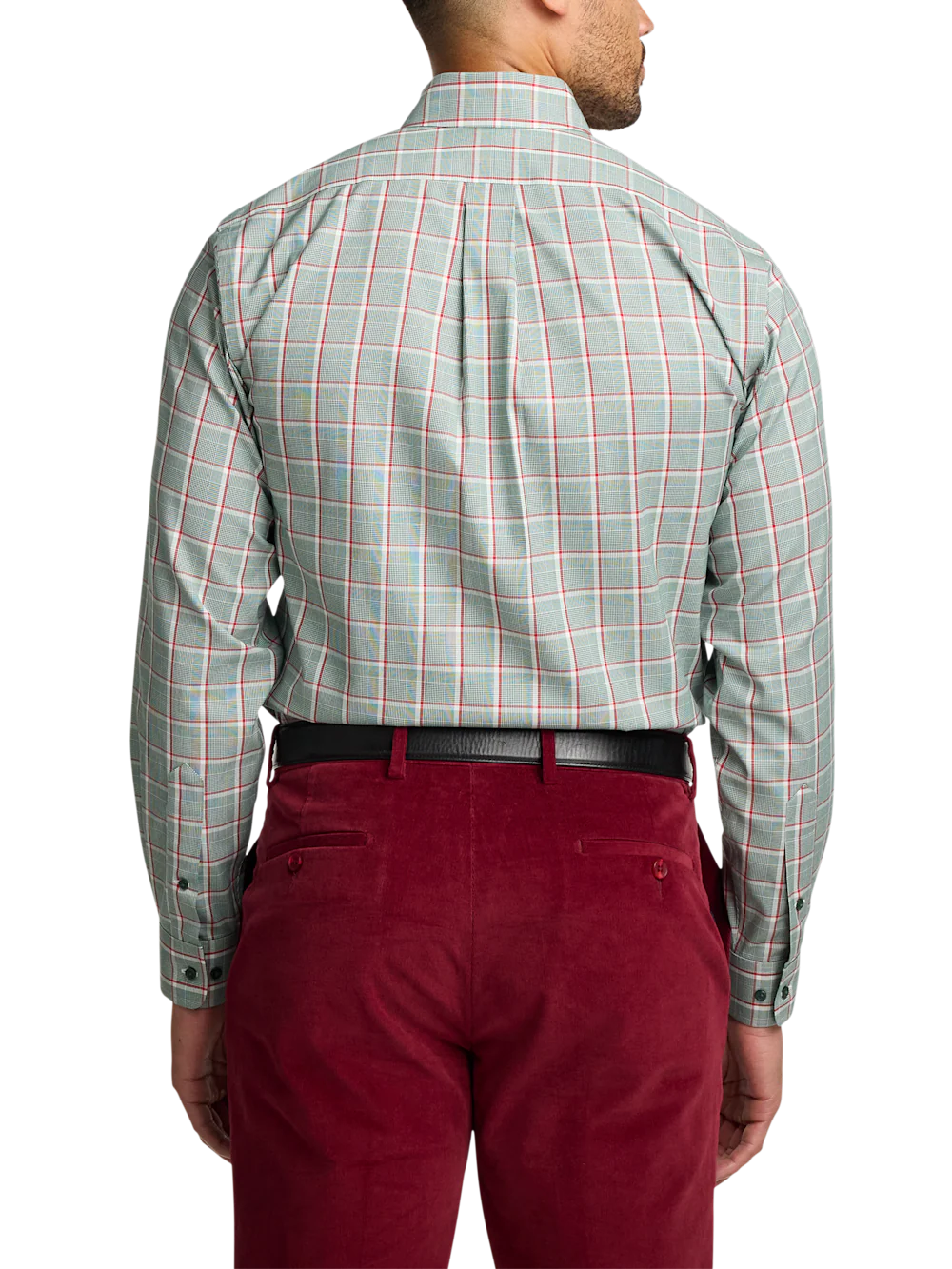 Comfort Stretch Non-Iron Plaid Dress Shirt With Contrast Trim - Green/red - Image 5