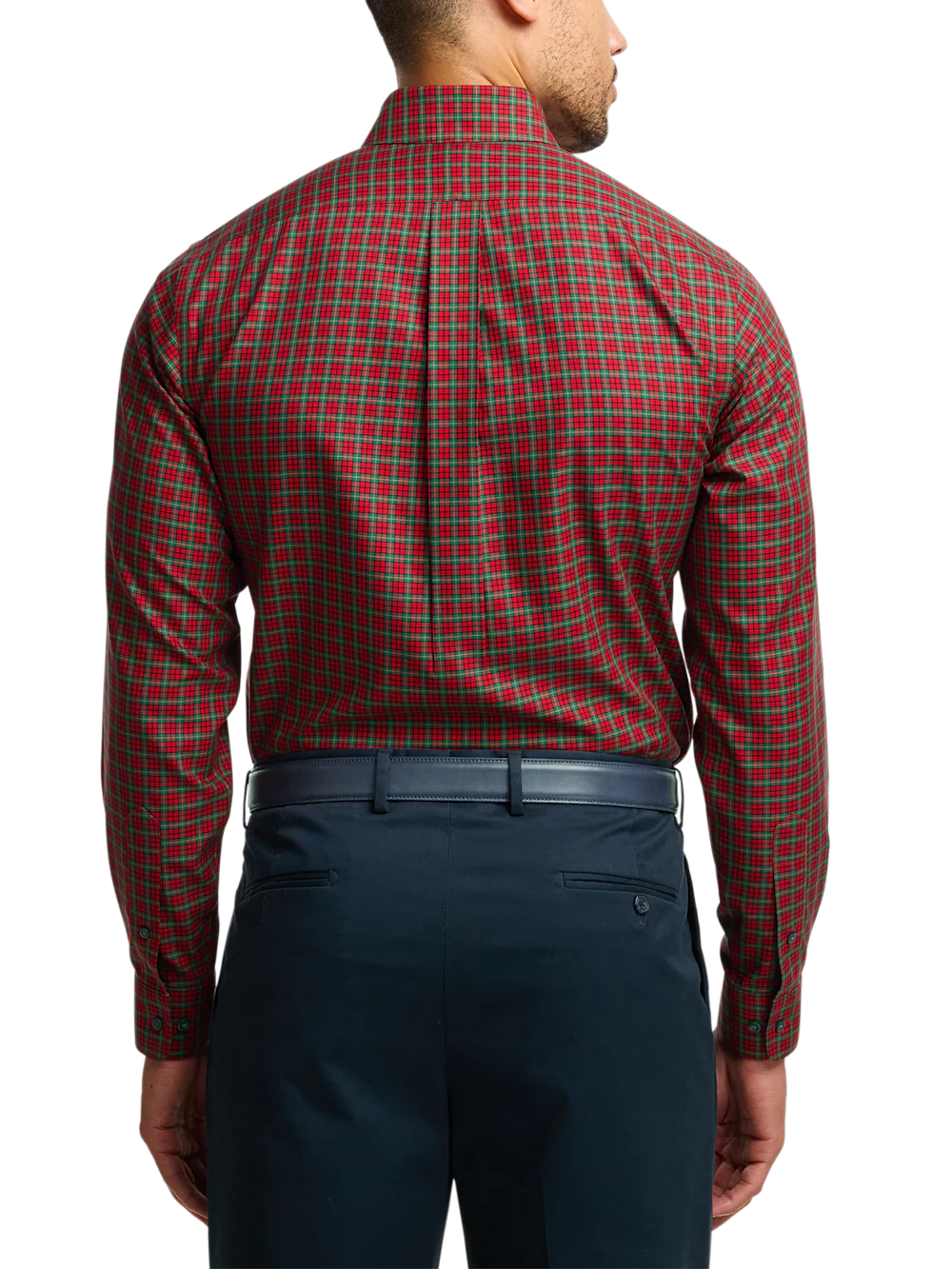 Comfort Stretch Non-Iron Plaid Dress Shirt With Contrast Trim - Red/green - Image 5