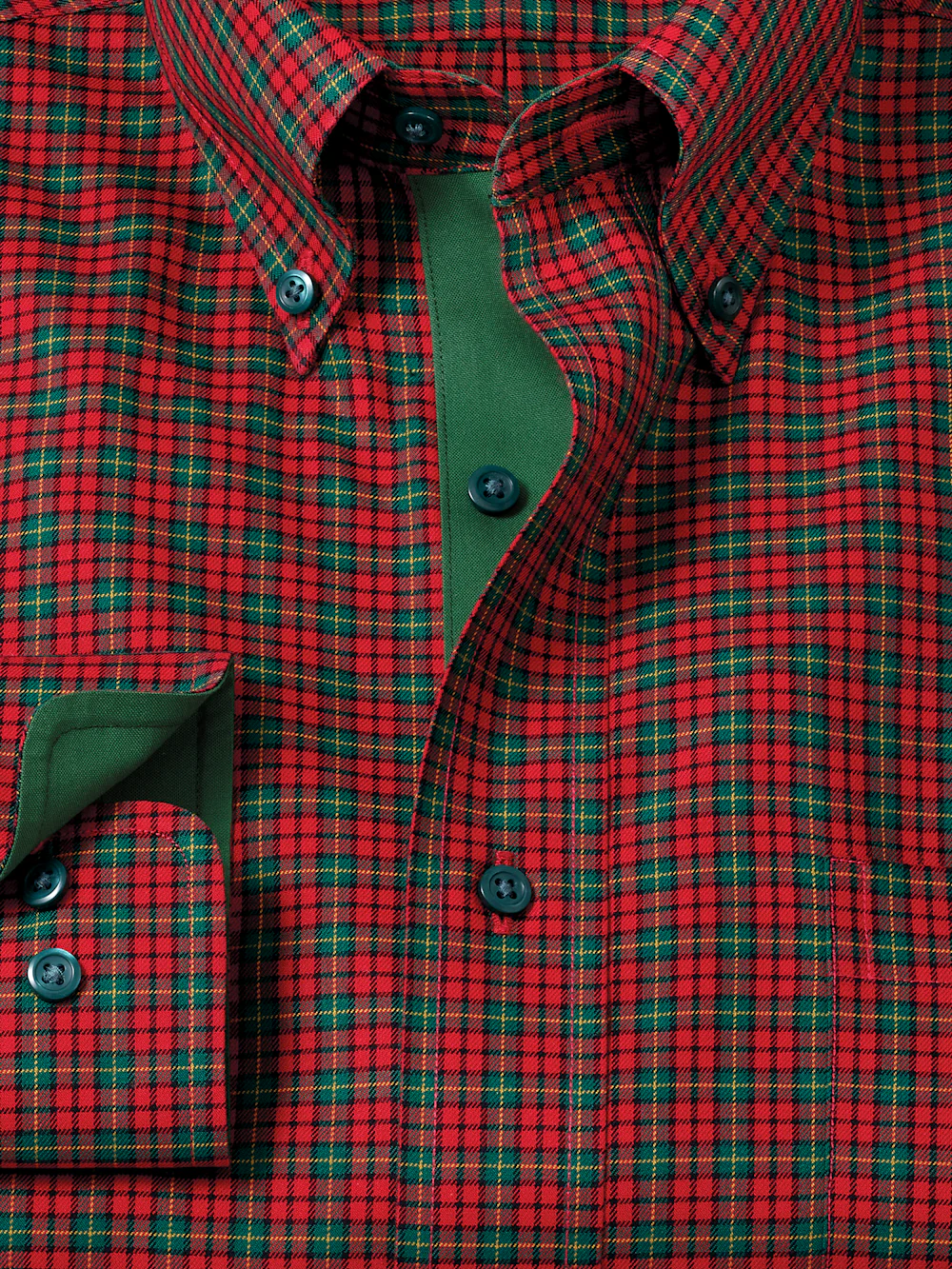 Comfort Stretch Non-Iron Plaid Dress Shirt With Contrast Trim - Red/green - Image 6