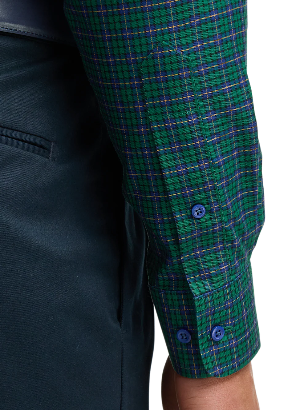 Comfort Stretch Non-Iron Plaid Dress Shirt With Contrast Trim - Green/blue - Image 4