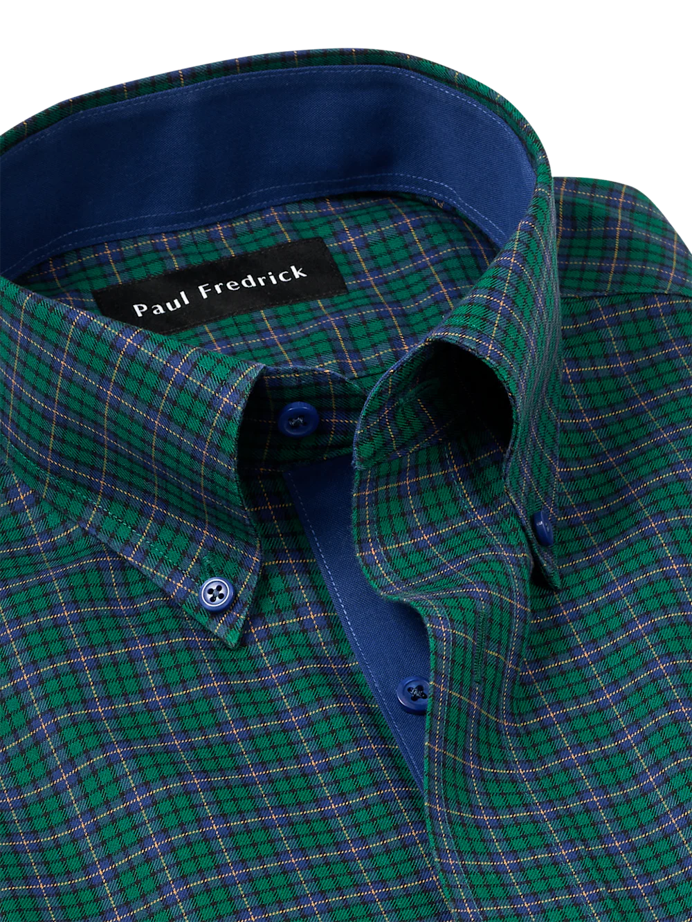 Comfort Stretch Non-Iron Plaid Dress Shirt With Contrast Trim - Green/blue - Image 7