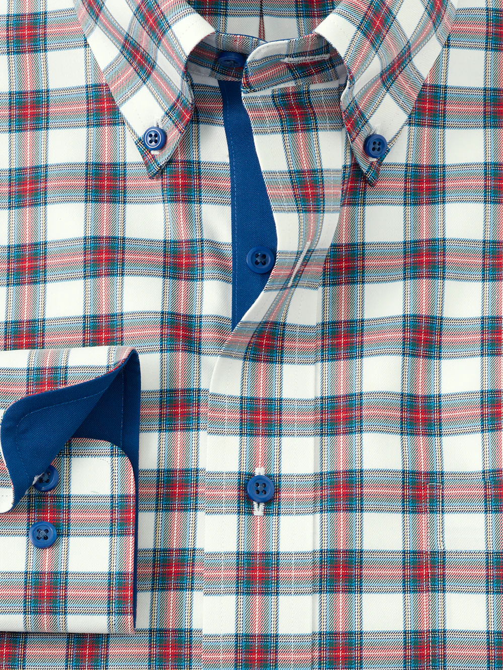 Comfort Stretch Non-Iron Plaid Dress Shirt With Contrast Trim - White Multi - Image 6