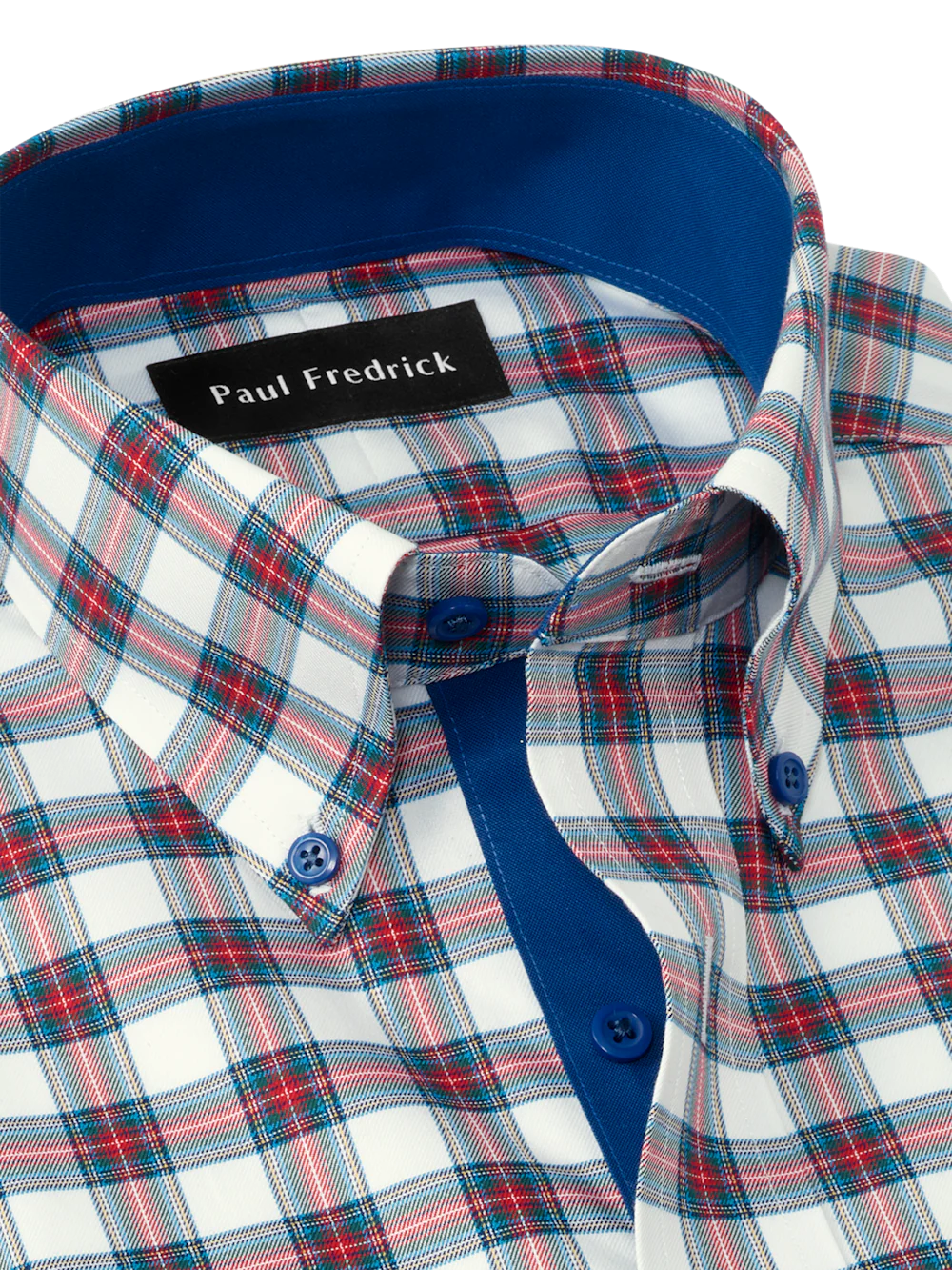 Comfort Stretch Non-Iron Plaid Dress Shirt With Contrast Trim - White Multi - Image 7