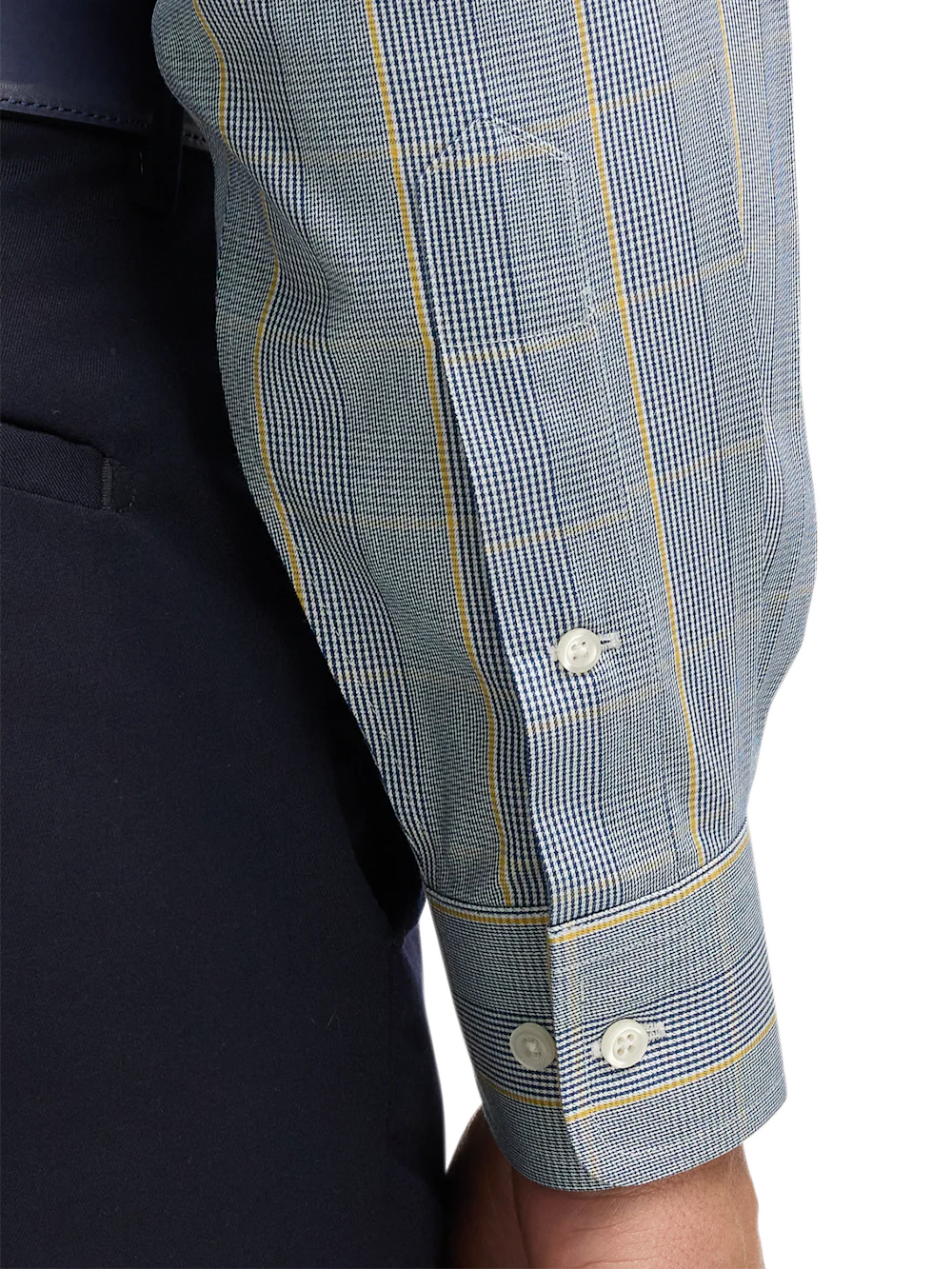Comfort Stretch Non-Iron Plaid Dress Shirt With Contrast Trim - Navy/gold - Image 4