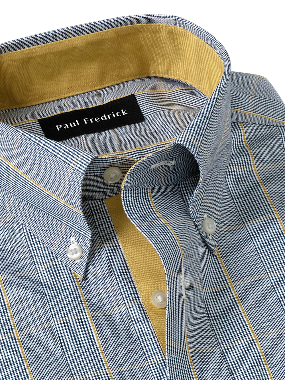 Comfort Stretch Non-Iron Plaid Dress Shirt With Contrast Trim - Navy/gold - Image 7
