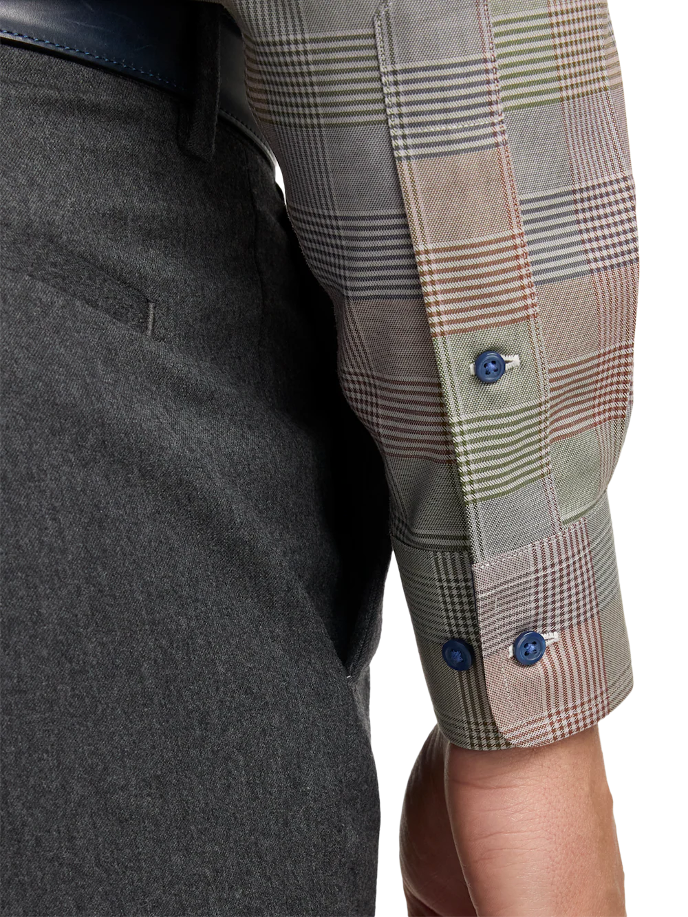 Comfort Stretch Non-Iron Plaid Dress Shirt With Contrast Trim - Multi - Image 4