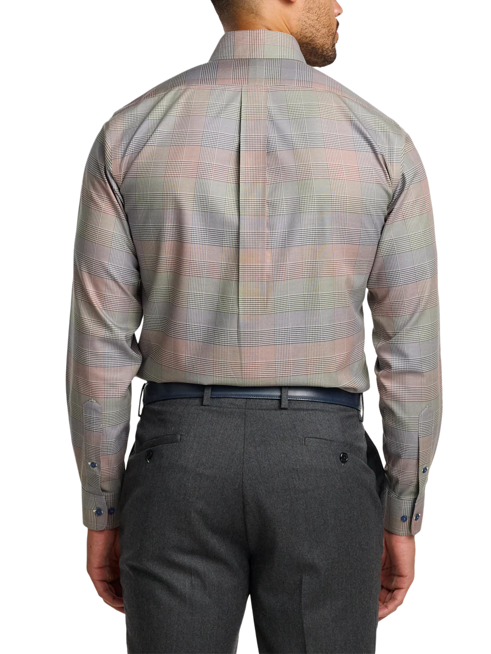 Comfort Stretch Non-Iron Plaid Dress Shirt With Contrast Trim - Multi - Image 5