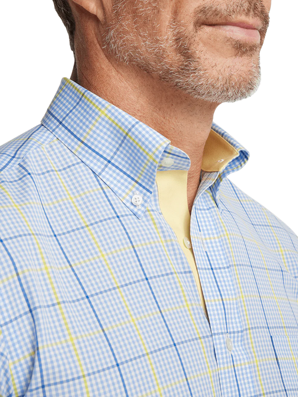 Comfort Stretch Non-Iron Plaid Dress Shirt With Contrast Trim - Blue/yellow - Image 3
