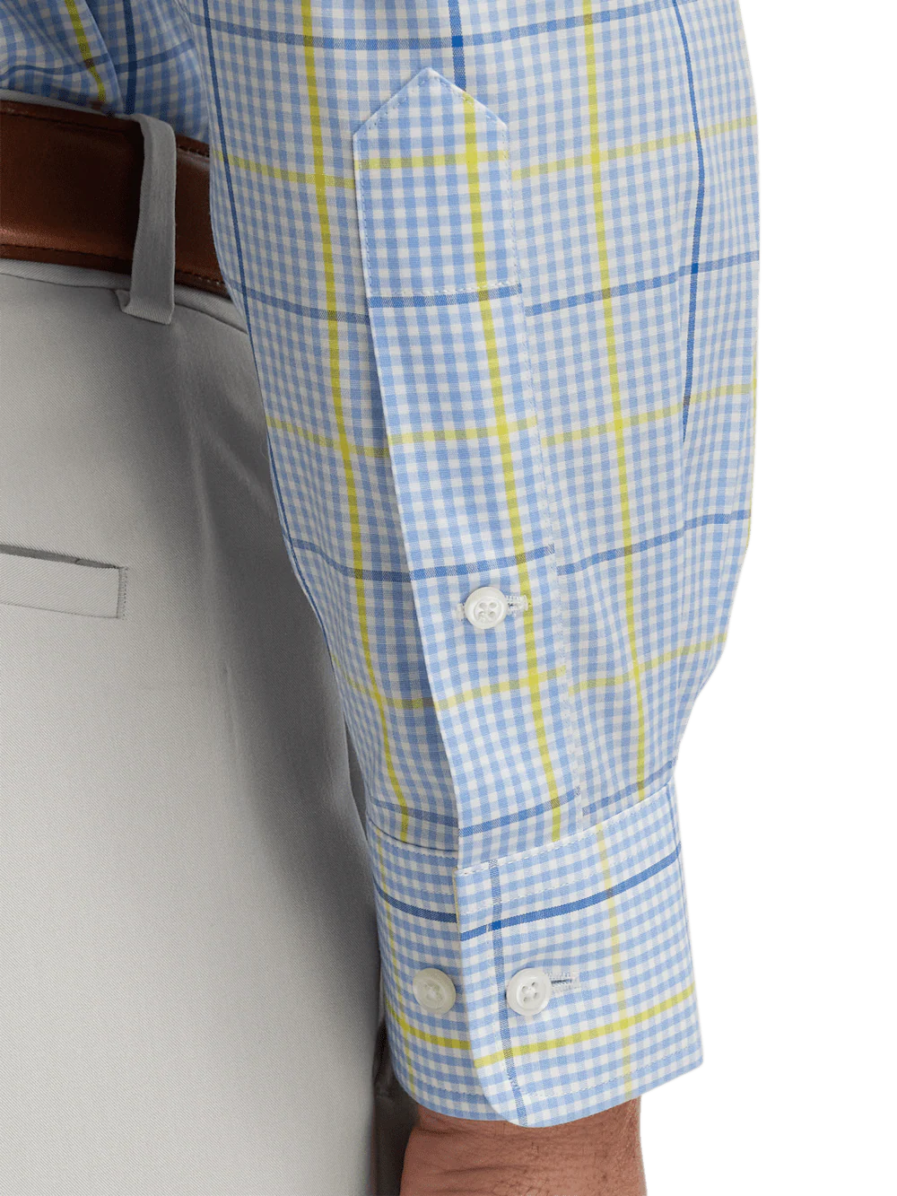 Comfort Stretch Non-Iron Plaid Dress Shirt With Contrast Trim - Blue/yellow - Image 4