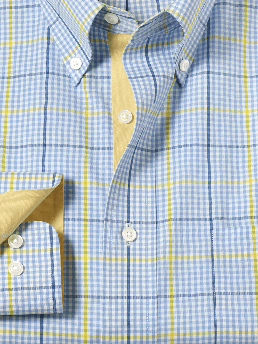Comfort Stretch Non-Iron Plaid Dress Shirt With Contrast Trim - Blue/yellow - Image 6