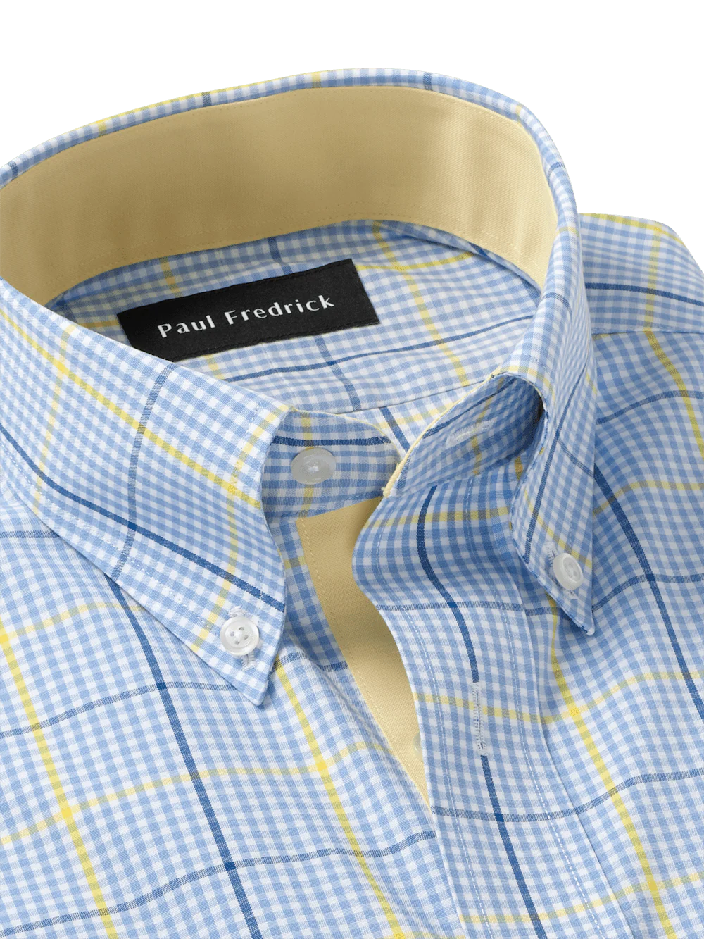 Comfort Stretch Non-Iron Plaid Dress Shirt With Contrast Trim - Blue/yellow - Image 7