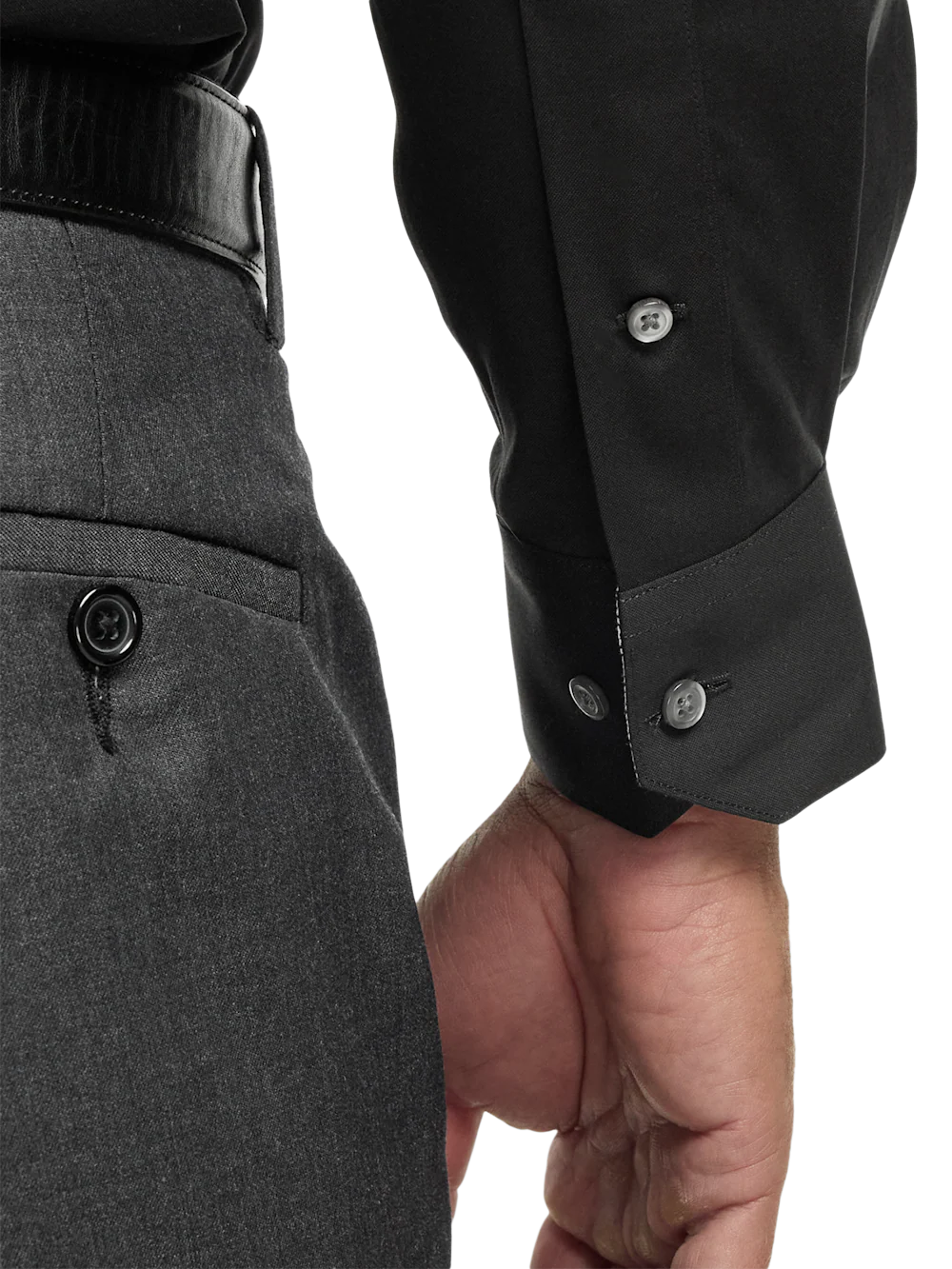 Comfort Stretch Non-Iron Solid Dress Shirt With Contrast Trim - Black - Image 4