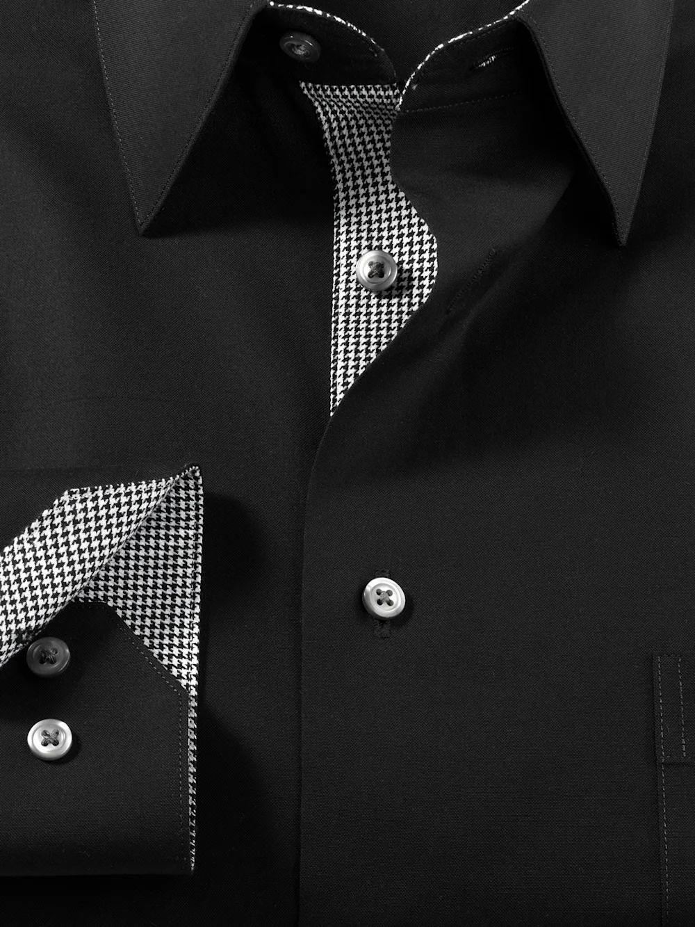 Comfort Stretch Non-Iron Solid Dress Shirt With Contrast Trim - Black - Image 6