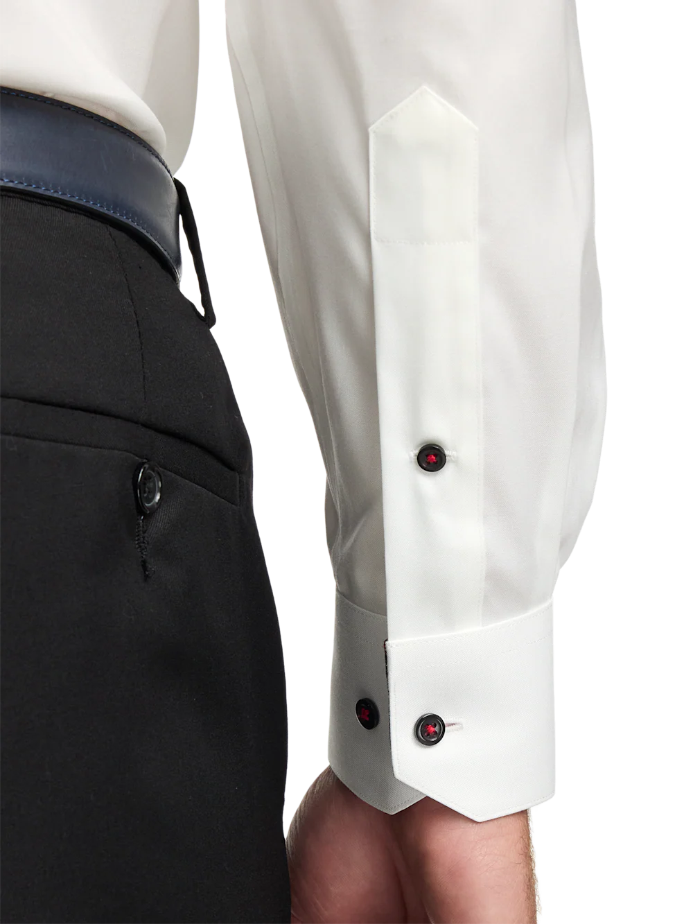 Comfort Stretch Non-Iron Solid Dress Shirt With Contrast Trim - White Multi - Image 4