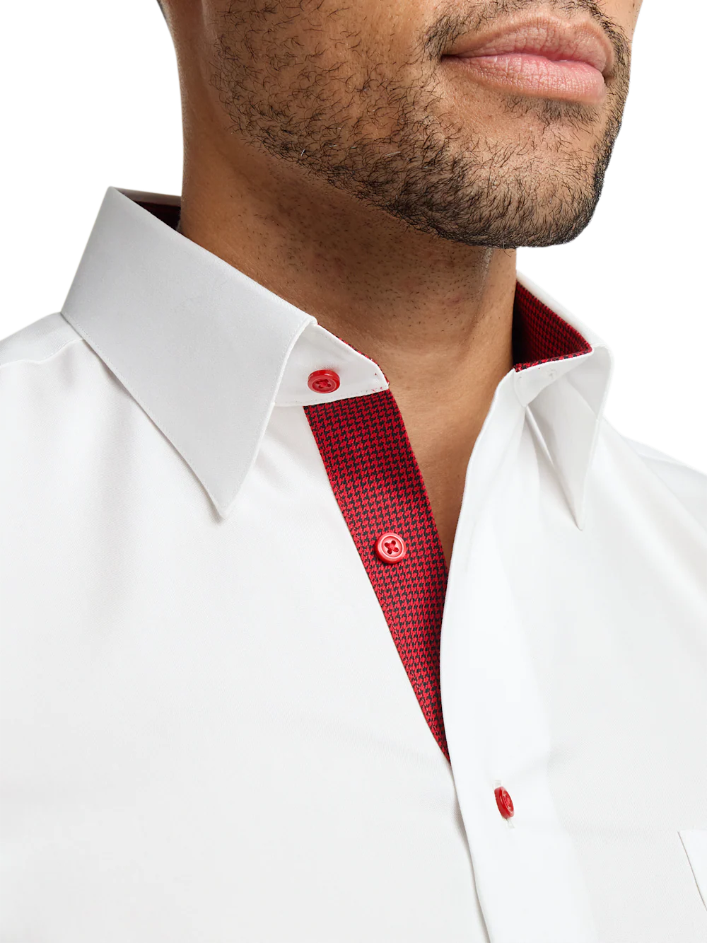 Comfort Stretch Non-Iron Solid Dress Shirt With Contrast Trim - White - Image 3