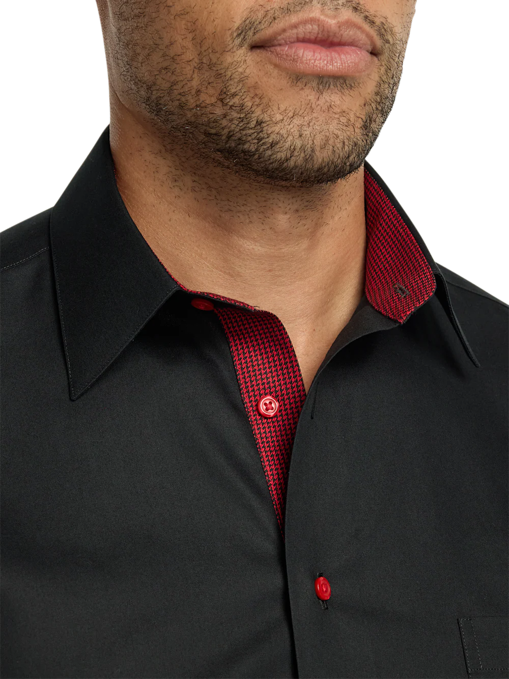 Comfort Stretch Non-Iron Solid Dress Shirt With Contrast Trim - Black - Image 3