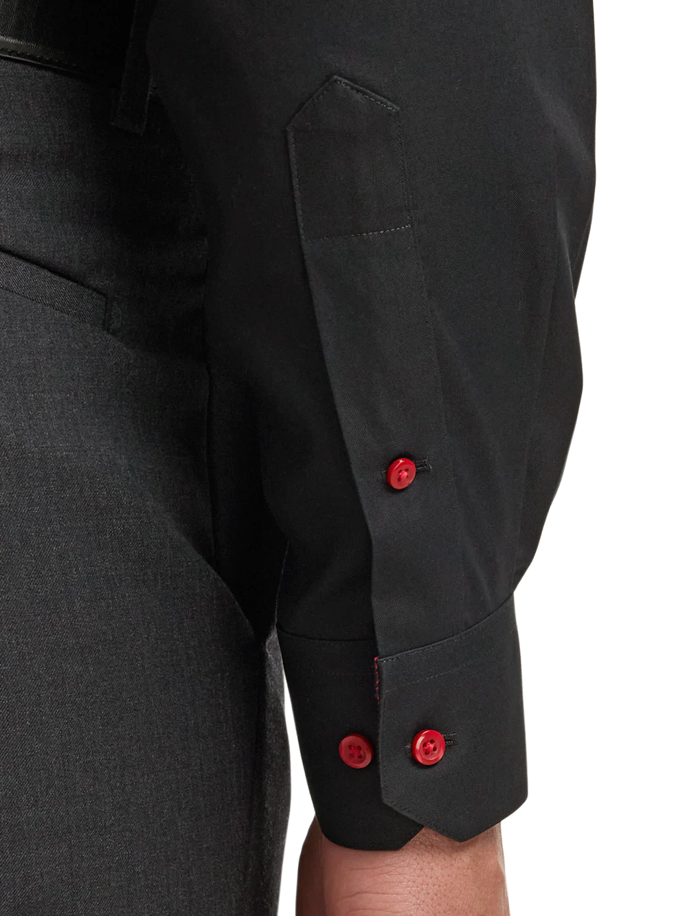 Comfort Stretch Non-Iron Solid Dress Shirt With Contrast Trim - Black - Image 4