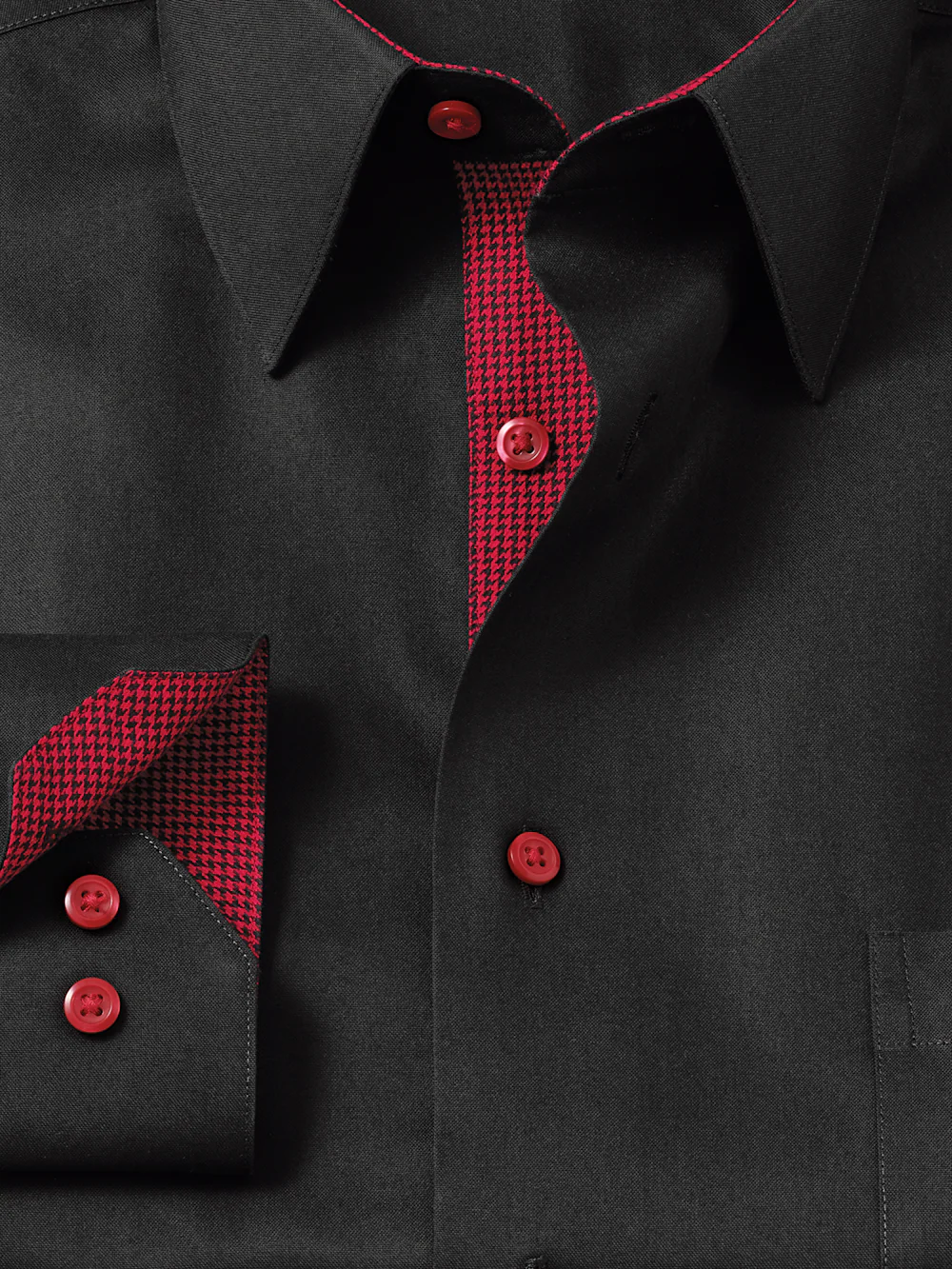 Comfort Stretch Non-Iron Solid Dress Shirt With Contrast Trim - Black - Image 6