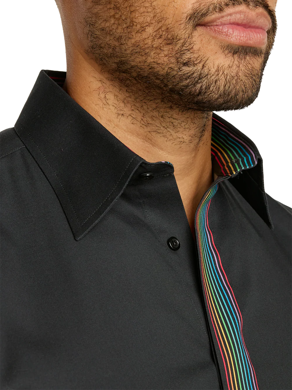 Comfort Stretch Non-Iron Solid Dress Shirt With Contrast Trim - Black Multi - Image 3