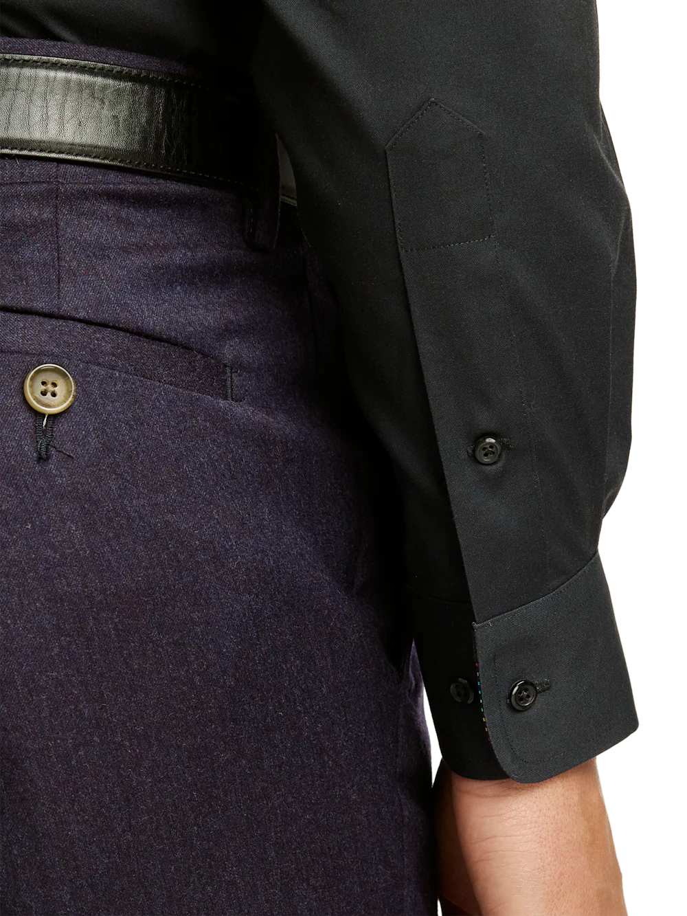 Comfort Stretch Non-Iron Solid Dress Shirt With Contrast Trim - Black Multi - Image 4