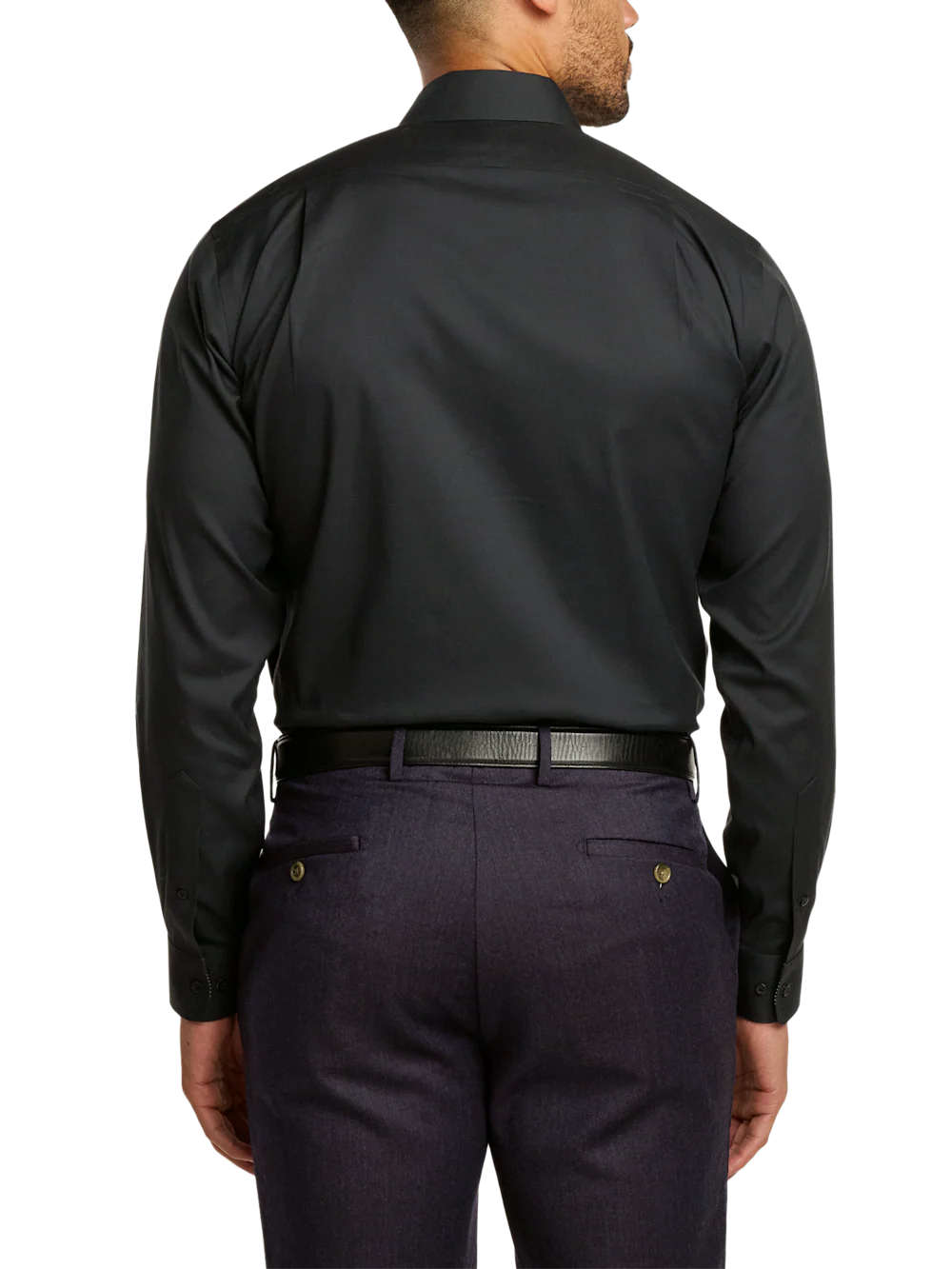Comfort Stretch Non-Iron Solid Dress Shirt With Contrast Trim - Black Multi - Image 5