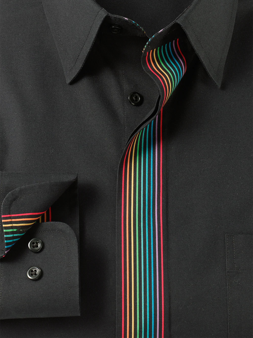 Comfort Stretch Non-Iron Solid Dress Shirt With Contrast Trim - Black Multi - Image 6