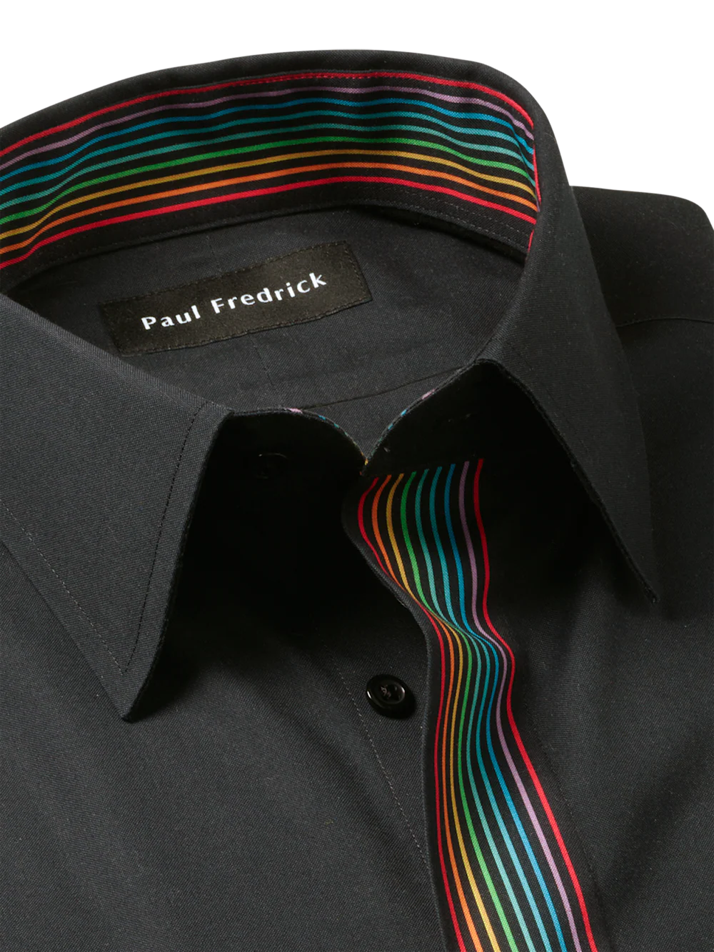 Comfort Stretch Non-Iron Solid Dress Shirt With Contrast Trim - Black Multi - Image 7