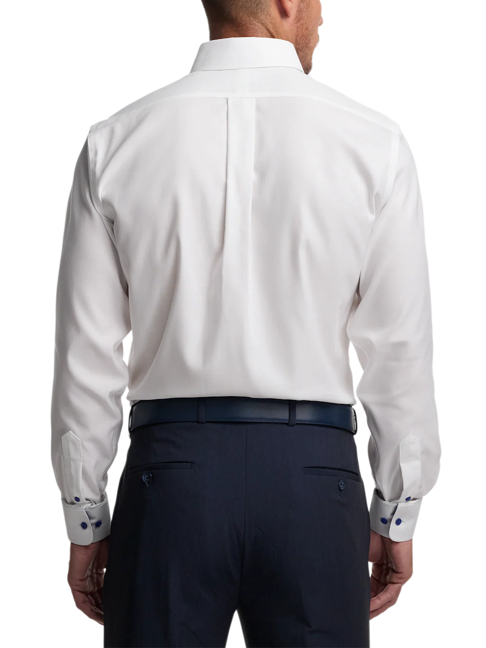 Comfort Stretch Non-Iron Solid Dress Shirt With Contrast Trim - White/cobalt - Image 5