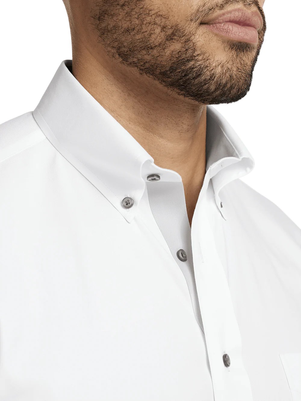 Comfort Stretch Non-Iron Solid Dress Shirt With Contrast Trim - White/grey - Image 3