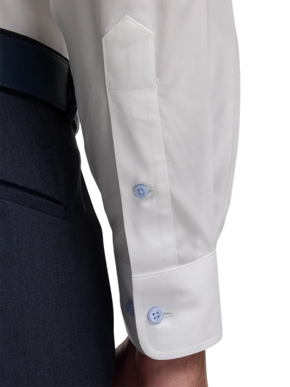 Comfort Stretch Non-Iron Solid Dress Shirt With Contrast Trim - White/blue - Image 4