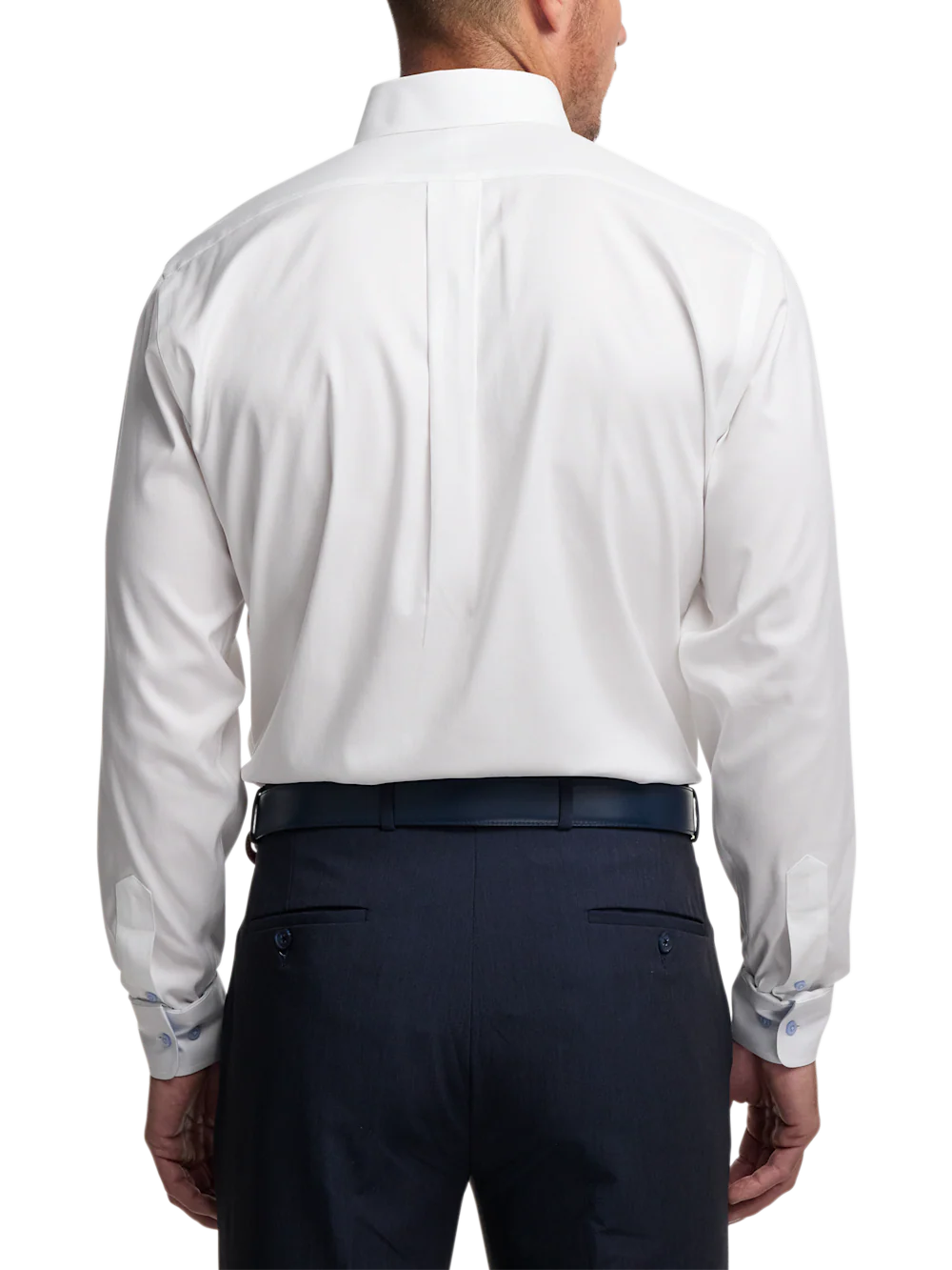 Comfort Stretch Non-Iron Solid Dress Shirt With Contrast Trim - White/blue - Image 5